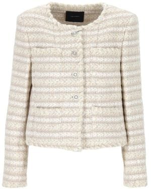 Thelaurent Tweed Frayed-Edge Jacket - White