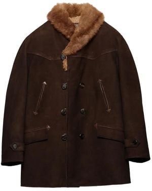 Prada Wildlederjacke mit Shearling-Kragen - Braun