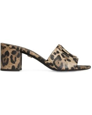 Dolce & Gabbana Leo-Print Calfskin Mules - Metallic