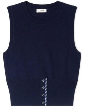 Sandro Cropped Striped Knit Top - Blue