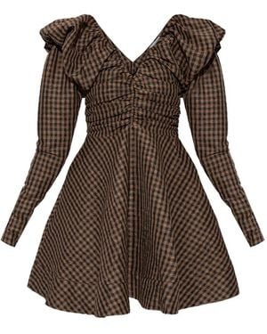 Ganni チェック ミニドレス - ブラウン