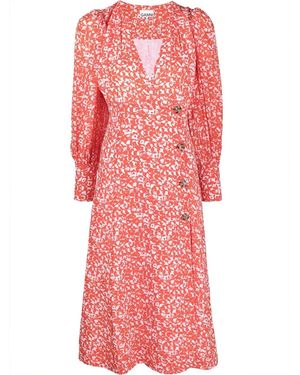 Ganni Robe Mi-Longue En Crêpe À Fleurs - Red