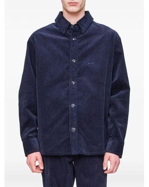 A.P.C. Ribfluwelen Overhemd Met Knoopsluiting - Blauw