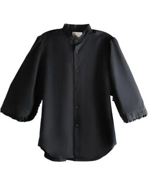 Noir Kei Ninomiya Ruffled-Sleeve Top - Black