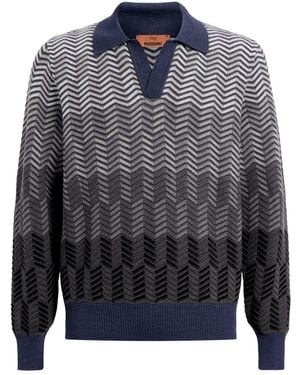 Missoni Zigzag Virgin-Wool Polo Shirt - Blue