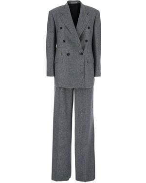 Tagliatore Plaid-Pattern Double-Breasted Suit - Grey