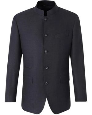 Atelier Munro Nehru-Collar Button-Up Jacket - Blue