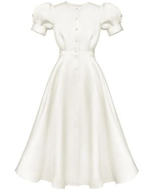 POST MERIDIEM Button-Up Puff-Sleeve Midi Dress - White