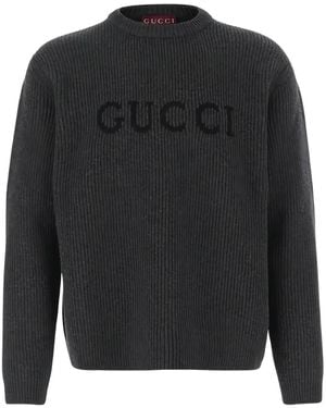 Gucci Logo-Embroidered Ribbed Jumper - Grey