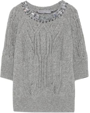 Ermanno Scervino Embellished Cable-Knit Top - Gray