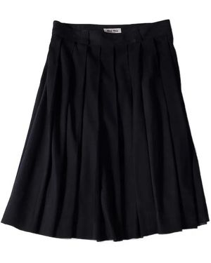 Miu Miu Pleated Waxed Suede Skirt - Black