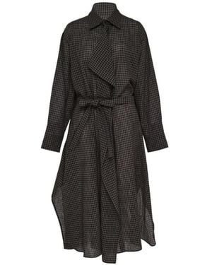 Yohji Yamamoto Shirt Met Gingham-Ruit En Ceintuur Maxi-Jurk - Zwart