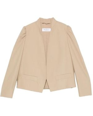Max Mara Phebe Puff-Sleeve Open-Front Jacket - Natural