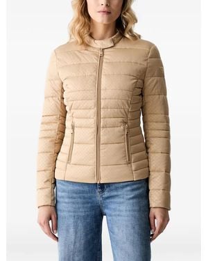 Guess Quilted Logo-Plaque Puffer Jacket - Blue