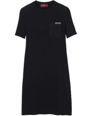Gucci Ribbed Intarsia Pocket Midi Dress - ブラック