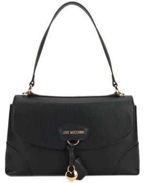 Love Moschino Heart-Charm Logo-Plaque Shoulder Bag - Black