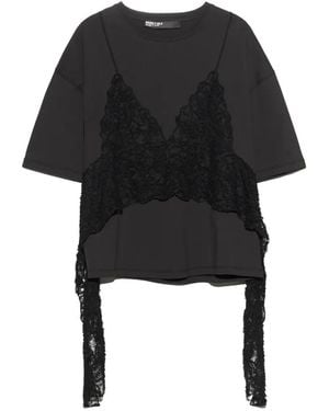Bimba Y Lola Faded T-Shirt Top With Lace Overlay - Black