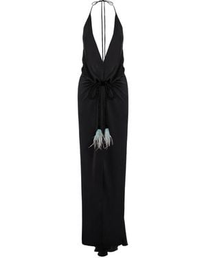 V:PM ATELIER Feather-Trim Halterneck Dress - Black