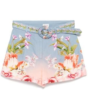 Hemant & Nandita Floral-Print Belted Shorts - Blue
