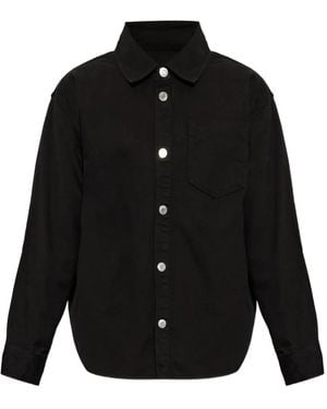 Ami Paris Logo-Embroidered Denim Shirt - Black