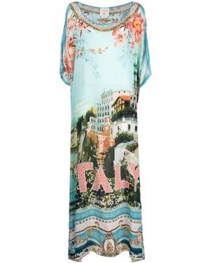 CAMILLA Graphic-Print Silk Crepe Kaftan Dress - Green