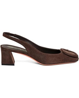 Santoni 5Mm Suede Buckle-Detail Court Shoes - Brown