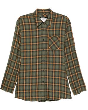 Song For The Mute Check-Print Frayed Shirt - Green