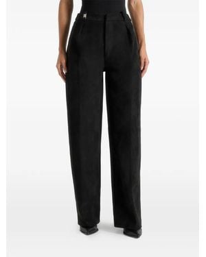 Manière De Voir Solene Suede Wide Leg Pleated Trousers - Black