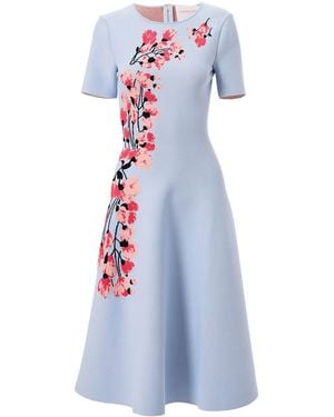 Carolina Herrera Floral-Jacquard Flared Dress - Blue