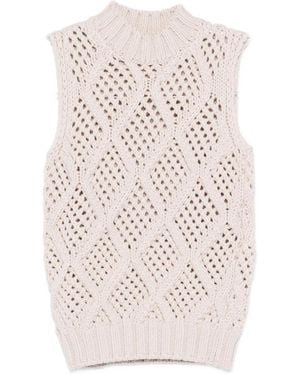 Eleventy Cable-Knit Sleeveless Top - Natural
