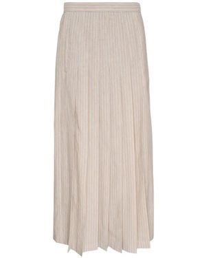 N°21 Midi Striped Pleated Skirt - White