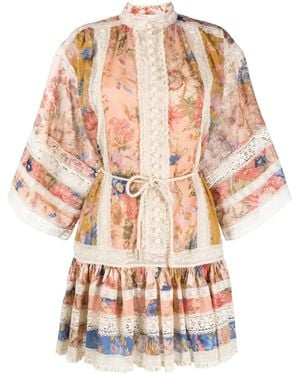 Zimmermann August Lace recortado Cotton Mini Vestido - Multicolor
