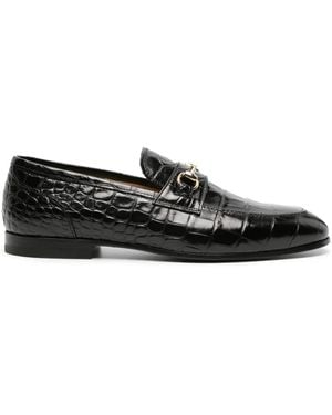 SCAROSSO Crocodile-Effect Leather Loafers - Black
