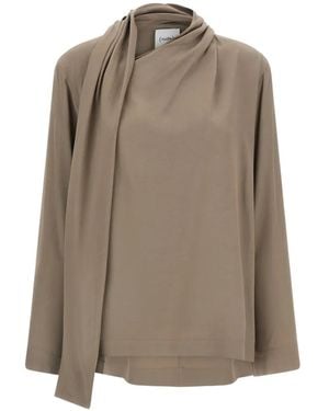 Nude Draped Asymmetrical-Panel Blouse - Natural