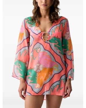 Kurt Geiger Kurt Tunic Logo-Print V-Neck Shirt - Red