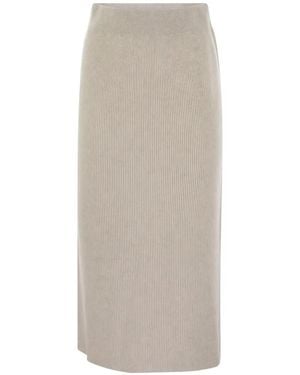 Brunello Cucinelli Ribbed Midi Skirt - White