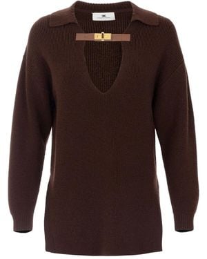 Elisabetta Franchi Deep V-Neck Knit Sweater - Braun