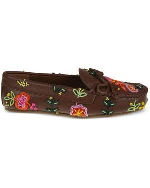 De Siena Shoes Floral Beaded Loafers - Brown