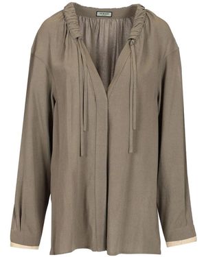 DURAZZI MILANO Gathered-Neck Tie-Fastening Tunic - Brown