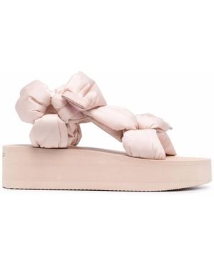 Red(V) Puffy Strap Flatform Sandals - Pink