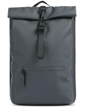 Rains Roll-Top Carabiner-Clip Backpack - Grey