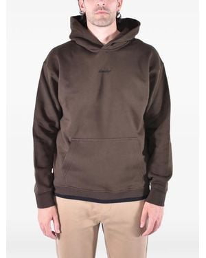 Dondup Logo-Embroidered Ribbed-Fleece Hoodie - Brown