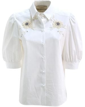 Valentino Garavani Floral-Appliqué Puffed-Sleeve Shirt - White
