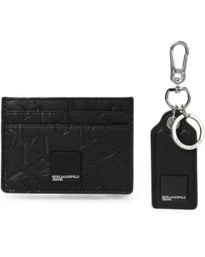 KARL LAGERFELD Box Logo Card Holder & Keychain Gift Set - Black