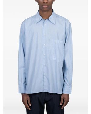 Universal Works Square-Pocket Striped Shirt - Blue
