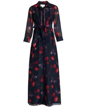 Sachin & Babi Addison Floral-Print Chiffon Shirt Gown - Blue