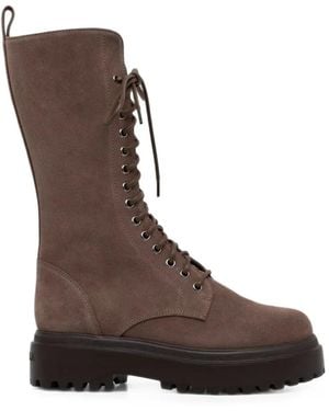 Le Silla Lace-Up Suede Boots - Brown