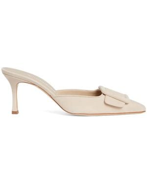 Manolo Blahnik Buckle-Detail Suede Mules - Natural