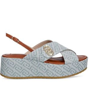 Liu Jo Monogram-Pattern Platform Sandals - Blue
