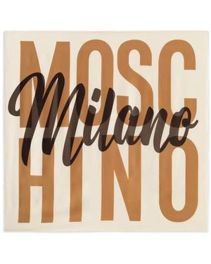 Moschino Logo-Print Silk Scarf - Natural